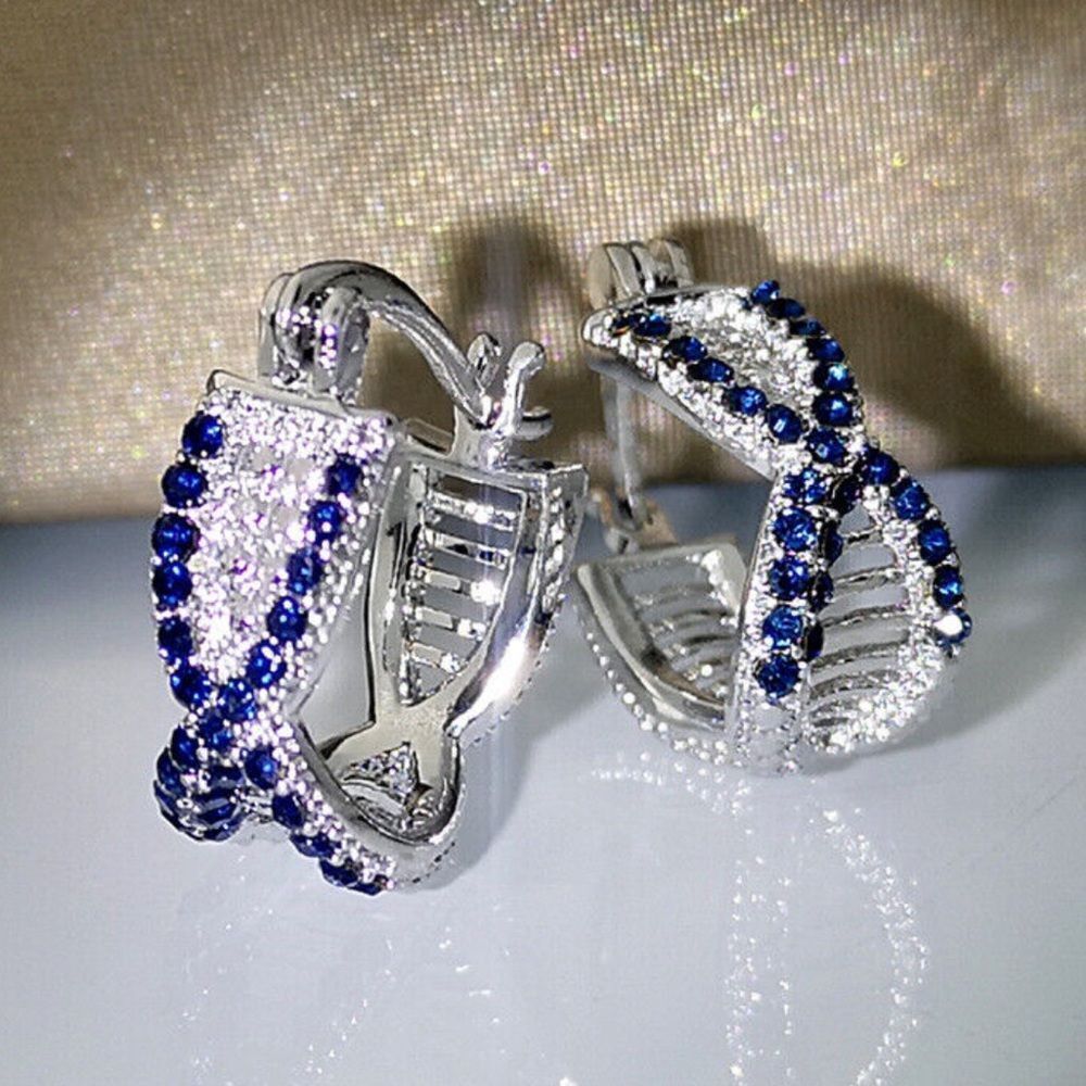 💙 Lux Criss-Cross Simulated Blue & White Sapphire CZ Huggie Earrings